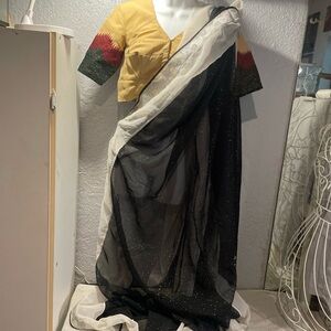 Black and Gold Sari with Yellow Blouse